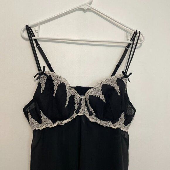 DELICATES Black Cream Ivory Lace Trim Underwired Semi Sheer Babydoll Lingerie L - Picture 3 of 14